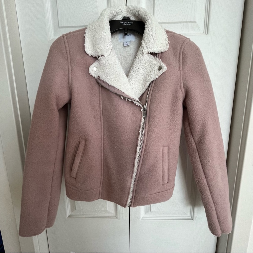Old navy Pink Sherpa Moto Jacket size medium